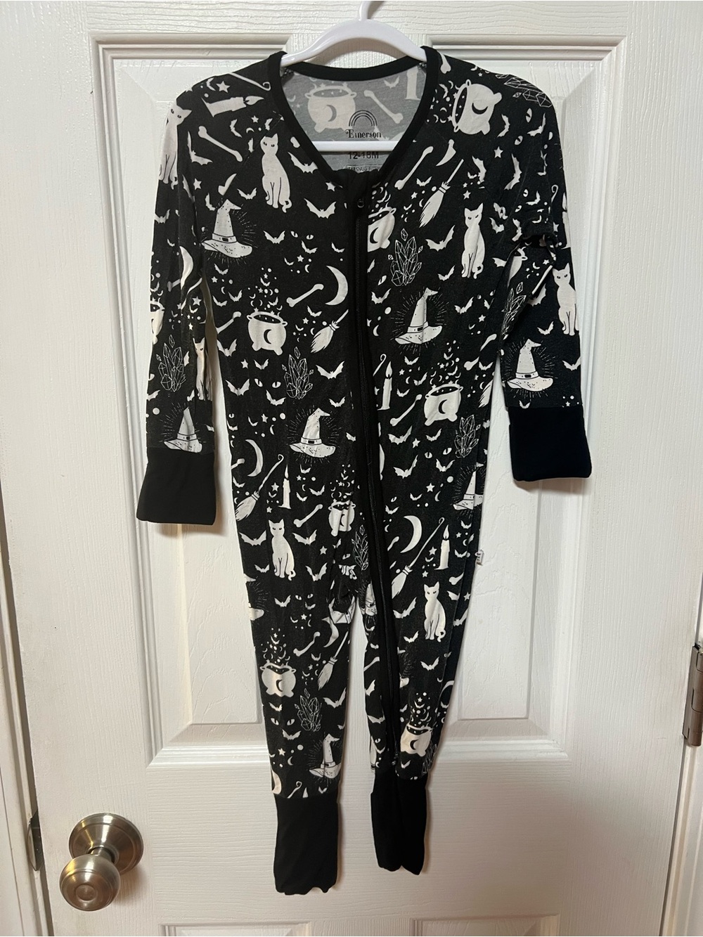 Emerson & Friends Black & White Halloween Cat One-Piece Pajamas